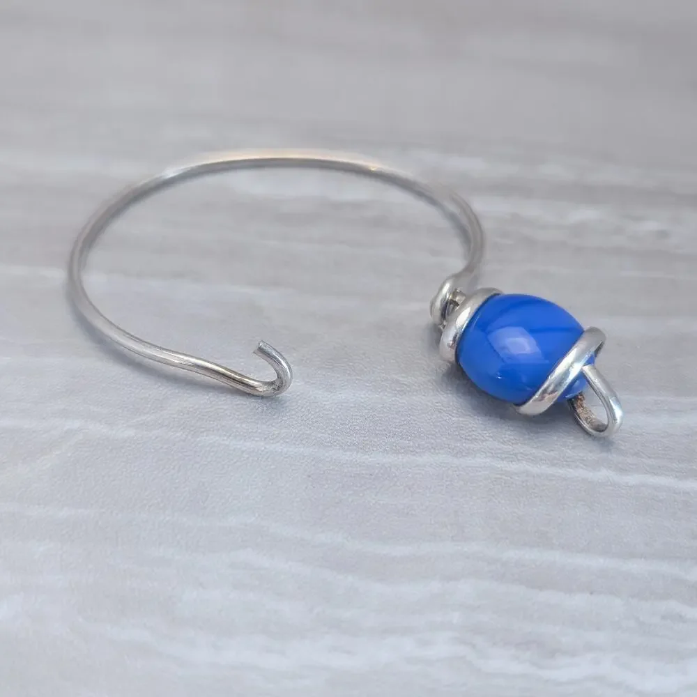 Vintage Bracelet / Bangle - Silver Tone with Blue Charm - Fair Condition